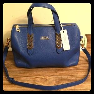 Versace Blue Collection Vitello Leather Satchel